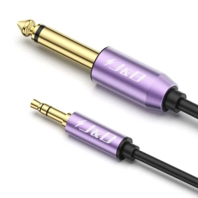 Afbeelding van J&amp;D 6,35mm TS naar 3,5mm TRS Kabel, Hoogwaardig Verguld Paars 1/4 inch Mannelijk 1/8 Mono Interconnect Stereo Aux Jack Adapter 1 Meter