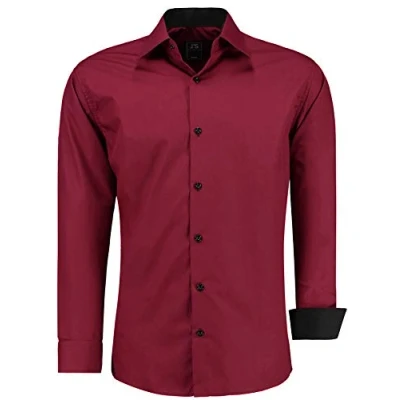 Afbeelding van J&#039;S FASHION Herenoverhemd met lange mouwen in slim fit gemakkelijk te strijken EU maten: S tot 6XL, Granaat, L