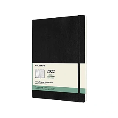 Afbeelding van Moleskine weekplanner 2022, 12 maanden weekkalender, en notitieboek, zachte omslag, formaat XL 19 x 25 cm, kleur zwart, 144 pagina&#039;s