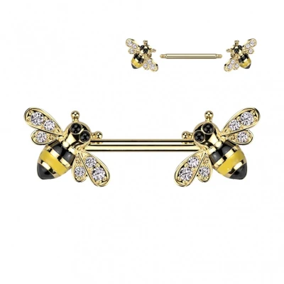 Afbeelding van Tepelpiercing Bijtje aan beide uiteinden gold plated