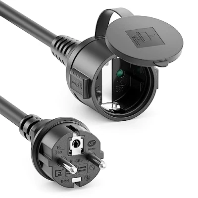 Afbeelding van deleyCON 15m Outdoor Verlengkabel Stroomkabel IP44 Weerbestendige Rubberen voor Buiten Veiligheidsstekker Type F (CEE 7/4) naar Contactdoos 7/3) Zwart