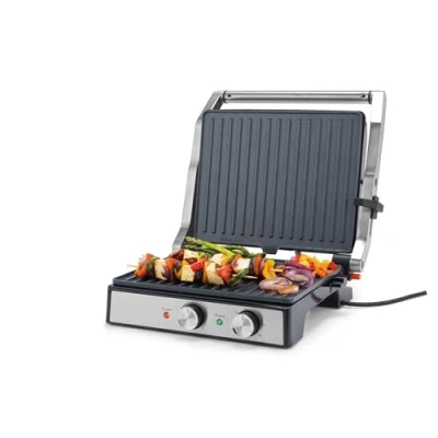 Afbeelding van Petra PT6234VDE Electric Grill Large Gilling Plates, Opens to 180 for Dual Surface Cooking, PFAS Free Ceramic Non Stick Coating, Adjustable Temperature &amp; Timer, Removable Drip Tray, 2000 W