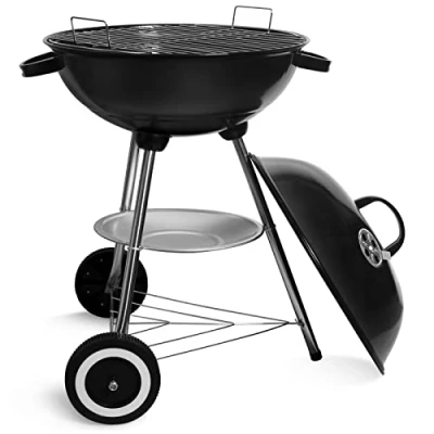 Afbeelding van SunJas Houtskoolgrill, kogelbarbecue met deksel, ronde grill wielen en handvat, BBQ grills campinggrill, zwart
