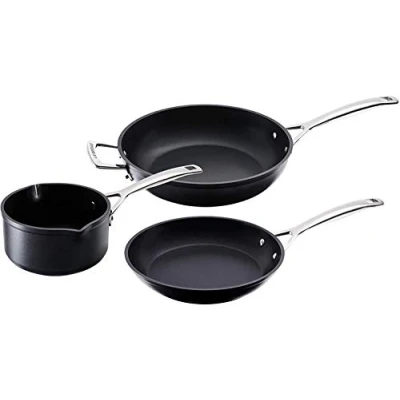Afbeelding van Le Creuset 51804000010002 Geharde pannenset met anti aanbaklaag 3 stuks, Ø 16, 24, 26 cm, aluminium, zwart