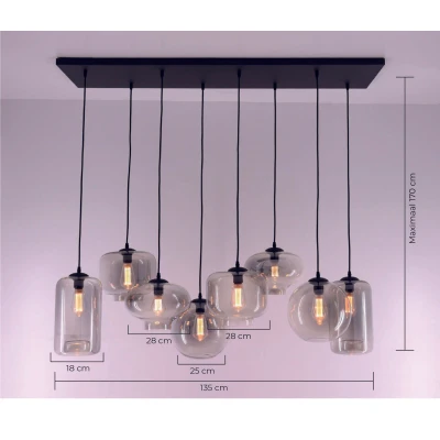 Afbeelding van EEF hanglamp getint grijs glas glazen 8 lichts 135cm