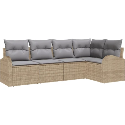 Afbeelding van vidaXL 5 delige tuinsofa set met kussens Beige Poly Rieten