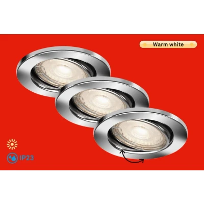 Afbeelding van Briloner Leuchten LED inbouwlampen, set van 3 plafondlampen, module draaibaar, elk 5 watt, 460 lumen, 3.000 Kelvin, IP23, chroom, 86 x 70 mm (DxH)