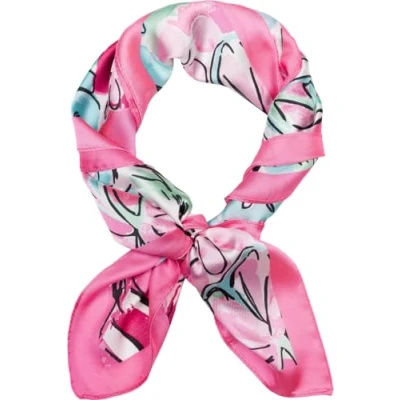 Afbeelding van styleBREAKER Dames halsdoek met palmen bladeren bloesem patroon in popart stijl, doek vierkant, vierkante kleurrijk, hoofddoek 01016237, roze, Eén maat