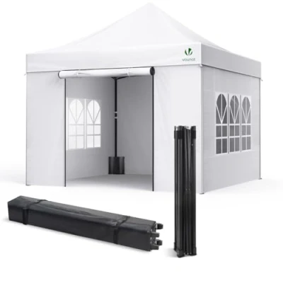 Afbeelding van VOUNOT Tuinpaviljoen, opvouwbaar, 3 x m, versterkt met 4 wanden, raam, tent van polyester, waterdicht, voor festival, tuin, camping, draagtas en zandzakken, wit