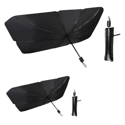 Afbeelding van Auto Zonnescherm Voorruit, Paraplu SUV Truck, Gepatenteerd Ontwerp (125X65 cm + 140X79 Totaal 2 Stuks)