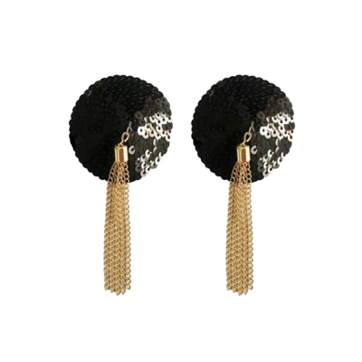 Afbeelding van Kinky Diva Sequin Nipple Covers with Chain Zwart