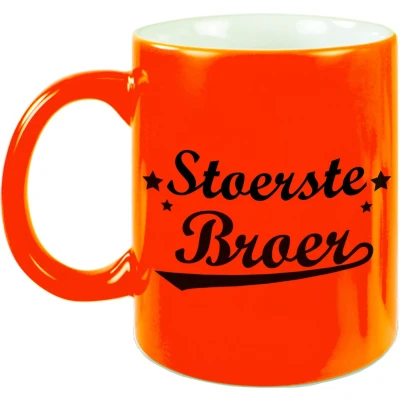 Afbeelding van Stoerste broer cadeau mok / beker neon oranje 330 ml verjaardag geslaagd feest mokken