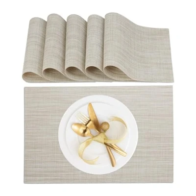 Afbeelding van placemat set van 6 45x30 cm afwasbaar hittebestendig onderlegger crème