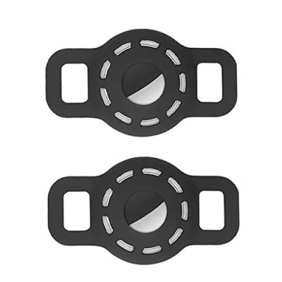 Afbeelding van Airtag huisdier halsband siliconen hoes met HD beschermfolie, hoge transparantie, verstelbare draagbare GPS zoekhoes voor hondenhalsband en kat, 2 stuks (2 zwart)