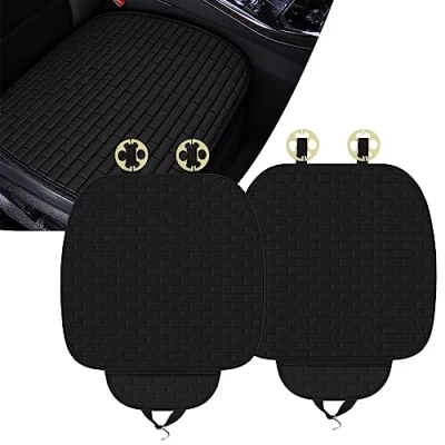 Afbeelding van Hoxfly 2 stuks stoelkussens voor voorstoelen, autostoelhoezen, universeel zitkussen, zwart, voorstoelkussen, ademende stoelbeschermer, autostoelbekleding, zitkussen auto