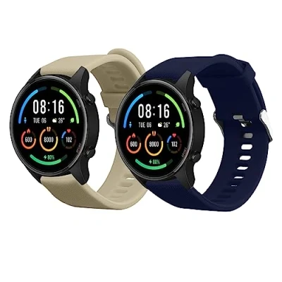Afbeelding van kwmobile 2x horlogebandjes geschikt voor Xiaomi Mi Watch / Color Sport bandje Smartwatch bandjes van TPU Activity tracker horloge band in donkerblauw beige