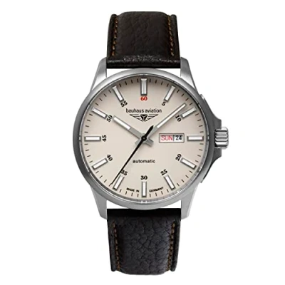 Afbeelding van Bauhaus Aviation herenhorloge met leren band, titanium, automatisch, 10 ATM saffierglas, dag datum, dagdatum, 2866 5, beige/leren band