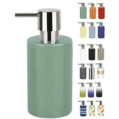 Afbeelding van Spirella zeeppompje/dispenser Sienna glans salie groen porselein 16 x 7 cm 300 ml badkamer/toilet/keuken
