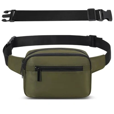 Afbeelding van Bumbags voor dames en heren, met 4 ritszakken verstelbare riem, modieuze heuptas hondenuitlating, fietsen, wandelen, reizen, buitenactiviteiten, Eén maat (Groen)