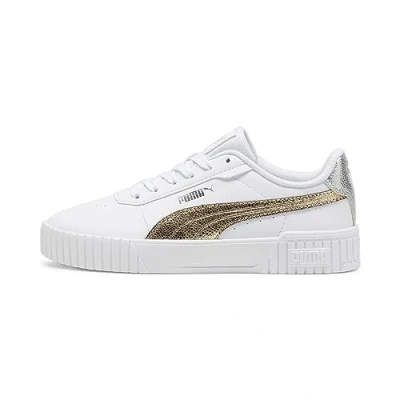 Afbeelding van Puma Carina 2.0 Metallic Shine Sneakers laag, Dames, Maat: 37.5, White/gold/silver Hoogwaardig imitatieleer