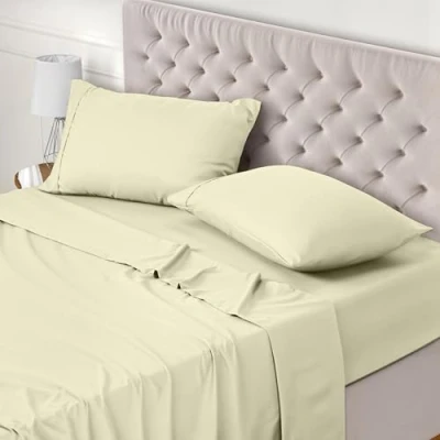 Afbeelding van Utopia Bedding 4 Delig Beddelakenset (Voor Beddenmaat 180x200 cm, Ivoor) Polyester Microvezel Stof 1 Hoeslaken &amp; Vlakke laken met 2 Kussenslopen 50x75 cm