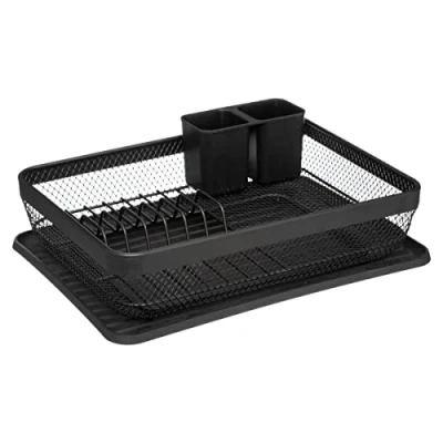 Afbeelding van Luxe afdruiprek/afwasrek zwart met lekbak 43 x 32 cm van metaal Afdruiprekken
