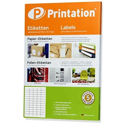 Afbeelding van Printation Etiketten Stickers 38,1 x 21,2 mm 650 Labels Wit, 10 Vellen A4 Sticker Printer Papier bedrukbare Adreslabels en Afzenderetiketten, Universele Etiketten, 5x13 Layout, 65 Labels/Vel