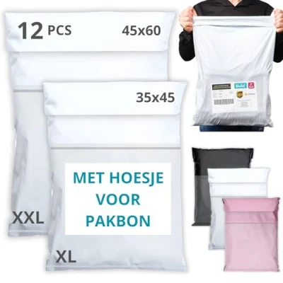 Afbeelding van EMBALLAX 12 Verzendzakken Kleding Vinted MET HOESJE voor PAKBON 2 Maten XL/XXL ONDOORZICHTIG/DUURZAAM/WATERDICHT Verzendenvelop van Kunststof Verzendtas tassen pakketten