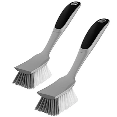 Afbeelding van vaatwasser borstel met antislip handvat, ingebouwde schraper, schurende voor pannen, potten, reiniging, 2 stuks