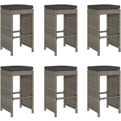 Afbeelding van vidaXL Tuinbarkrukken met kussens 6 st poly rattan grijs