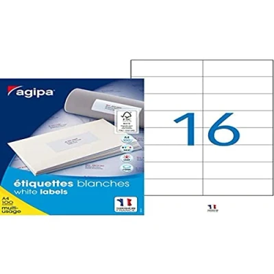Afbeelding van agipa universele etiketten, 38 x 21,2 mm, wit, rechthoekig