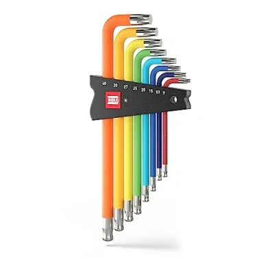 Afbeelding van TORX® haakse schroevendraaier set 8 delig, TX9 40, met ColorGrip — Made in Germany (INBUS® 74223)