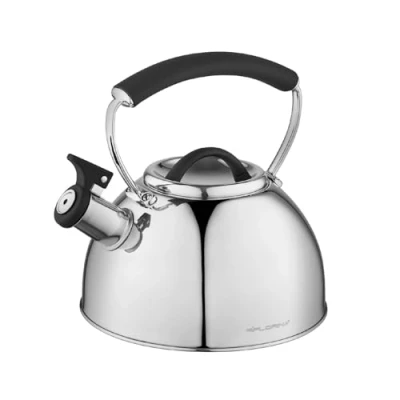 Afbeelding van FLORINA ASTA Waterkoker (2,3 l) I Hoogwaardig Roestvrij Staal Theeketel Fluitketel met Siliconen Touch Handvat Inductiekookplaat, Gaskookplaat en Elektrische Kookplaat Kleur: Zilver