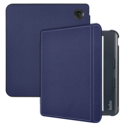 Afbeelding van Kobo Libra Colour Hoes: iMoshion Slim Hardcase Sleepcover Bookcase met stand Donkerblauw Kunstleder E Reader Hoezen