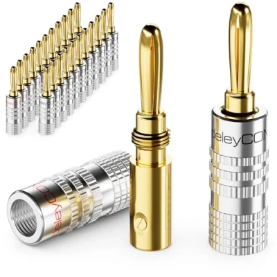 Afbeelding van deleyCON 24 Stuks Bananenstekkers als Set Verguld Schroefbaar voor Luidsprekerkabel 0,75 mm 4,5 &amp; bijv. HiFi Ontvanger Zilver
