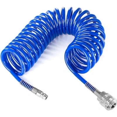 Afbeelding van Poppstar Perslucht Spiraalslang 5m van PU, (5mm x 8mm Diameter) met Knikbeveiliging en Snelkoppeling NW 7,2