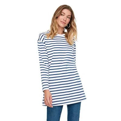 Afbeelding van Trendyol Standaard mouw Basis Blauw Gestreepte Gebreide Tuniek TCTAW22UK0240