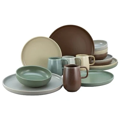 Afbeelding van CreaTable, 23188, serie uno NATURAL, 16 delige serviesset, combiservies van aardewerk, vaatwasser en magnetronbestendig, Made in Portugal