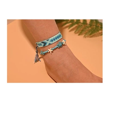 Afbeelding van Jomide Enkelbandje Bohemian Handgemaakt Blauw 2 stuks