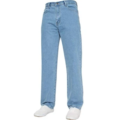 Afbeelding van Heren Rechte Been Jeans Basic Zwaar Werk Denim Broek Grote Tall King Maten, Bleekmiddel wassen, 42W / 32L