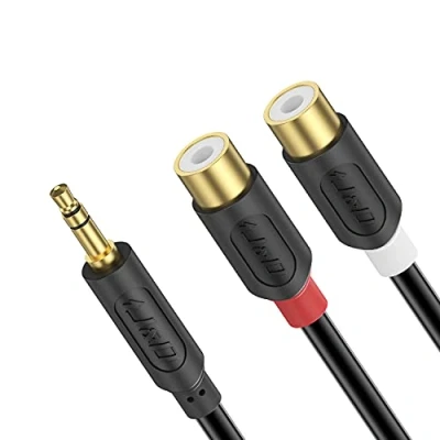 Afbeelding van J&amp;D 3,5 mm naar 2 RCA Kabel, Verguld Audiowave Serie Mannelijk 2RCA Vrouwelijk Stereo Audio Adapter Y Splitter 0.9 Meter