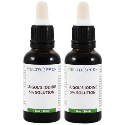 Afbeelding van 2x Lugols jodiumoplossing 5% 30 ml Ingrediënten van farmaceutische kwaliteit 15% vloeibare formulering 5 procent elementair jodium en 10% kaliumjodide Dubbelpak oplossing Heiltropfen®