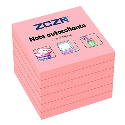Afbeelding van ZCZN zelfklevende notitieblaadjes, 6 blokken, 80 vellen, 76 x mm, roze