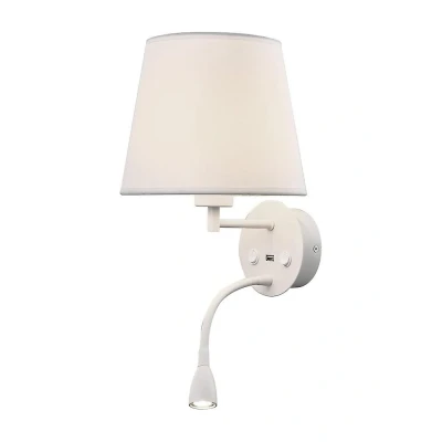 Afbeelding van Inspired Lighting Fusion Wall + leeslampje met USB oplader, 1 x E27 (Max 20W) 3W LED, 3000K, 210lm individueel geschakeld, wit