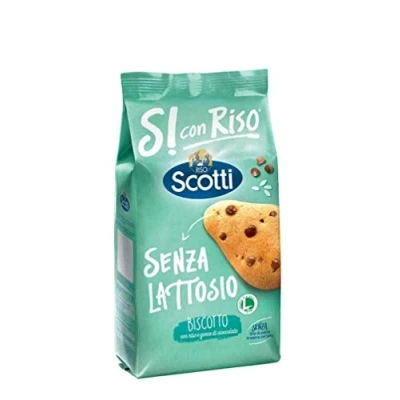 Afbeelding van 3x riso Scotti Biscotti con e gocce di cioccolato senza lattosio chocolade koekjes met rijst lactosevrij 350g biscuits cookies 100% Italiaanse