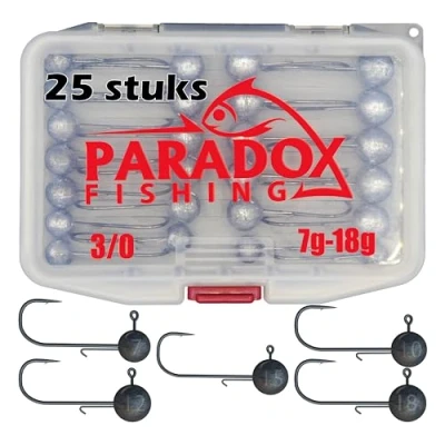 Afbeelding van Paradox Fishing Jigkoppen set 3/0 25 x I elk 5 7 g/10 g/12 g/15 g/18 g jig koppen rubberen vis met jighead voor vissen, snoekbaars, baars, visaccessoires