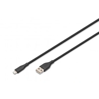 Afbeelding van DIGITUS Lightning aansluitkabel USB 2.0 0,5m A naar Hoge snelheid 480 Mbps 12W Power Delivery MFI flexibele siliconen kabel zwart voor iPad, iPhone