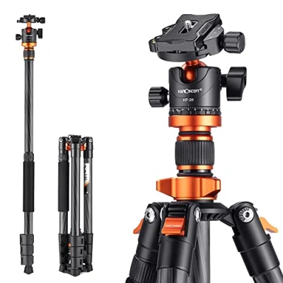 Afbeelding van K&amp;F Concept Carbon Fiber Camera Statief, 160cm Lichtgewicht Reisstatief met Monopod, Compact Professioneel Statief 360 Balhoofd en Loslaatplaat Compatibel D254C1+BH 28L DSLR Camera.