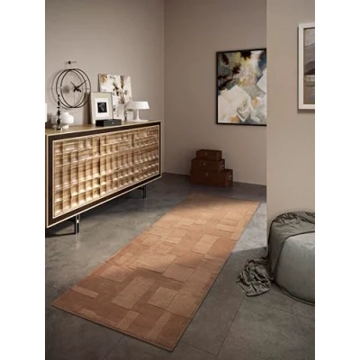 Afbeelding van Villeroy &amp; Boch Wollen tapijt Wilhelmine natuurlijk woonkamertapijt handgeweven en milieuvriendelijk boho wol voor woonkamer, slaapkamer, eetkamer, hal, keuken bruin, 80x250 cm