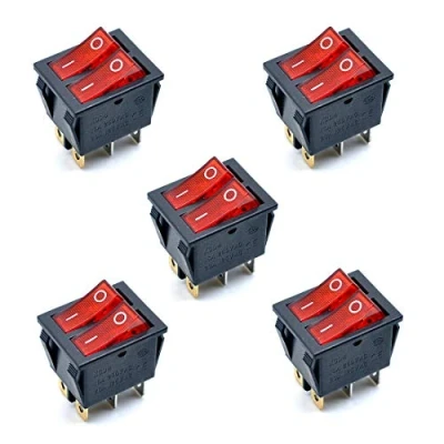 Afbeelding van Oiyagai 5 stuks KCD4 AC 250 V 16 A rood licht 6 polig ON/OFF dubbele SPST 2 weg snap in boot rocker switch
